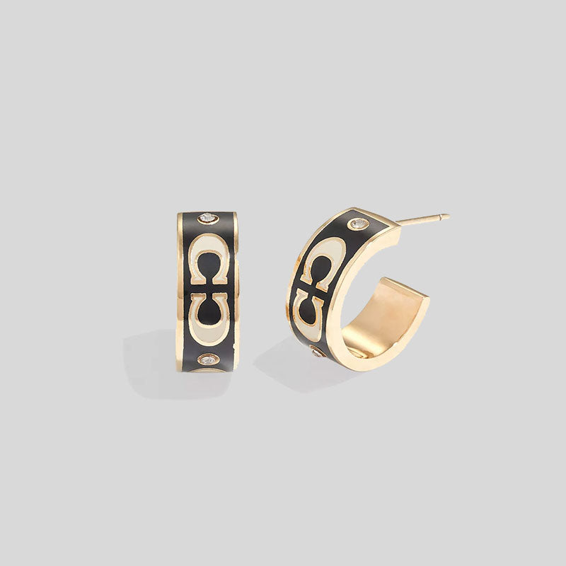 COACH Signature Enamel Huggie Earrings Black/Gold CI903 lussocitta lusso citta