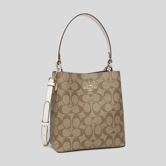 COACH Small Town Bucket Bag In Signature Canvas Khaki Chalk 2312