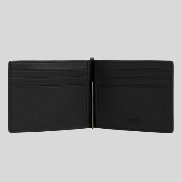 COACH Slim Money Clip Billfold Wallet In Signature Canvas Charcoal/Black CY059