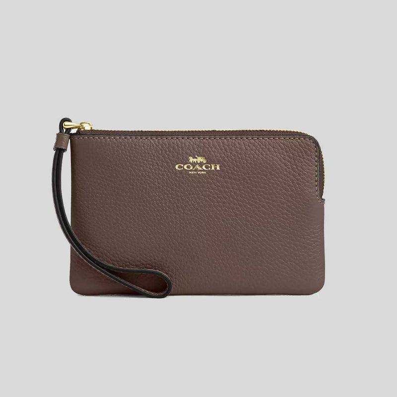 COACH Corner Zip Wristlet Dark Stone CP483