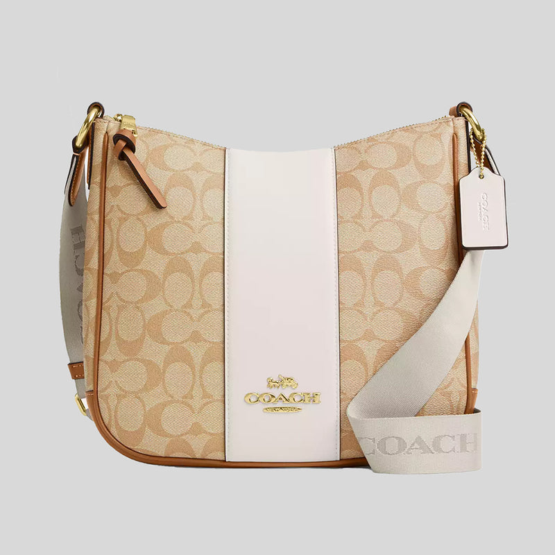 COACH Ellie File Bag In Signature Canvas With Stripe Light Khaki/Chalk CR124