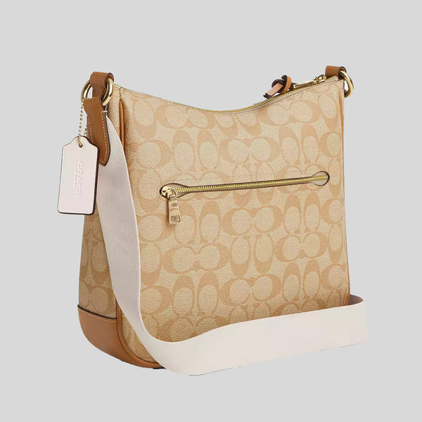 COACH Ellie File Bag In Signature Canvas With Stripe Light Khaki/Chalk CR124