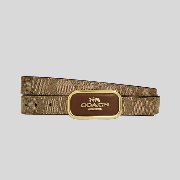 COACH Women's Signature Buckle Cut To Size Reversible Morgan Belt Khaki Saddle CR436