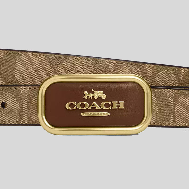 COACH Women's Signature Buckle Cut To Size Reversible Morgan Belt Khaki Saddle CR436