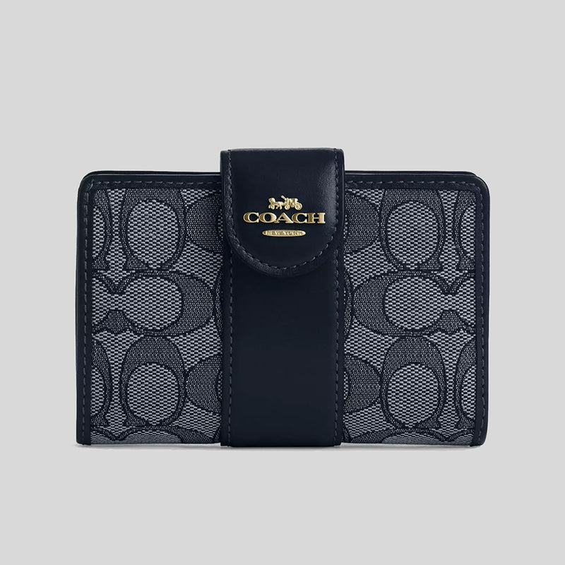 COACH Medium Corner Zip Wallet In Signature Jacquard Midnight Navy CU987