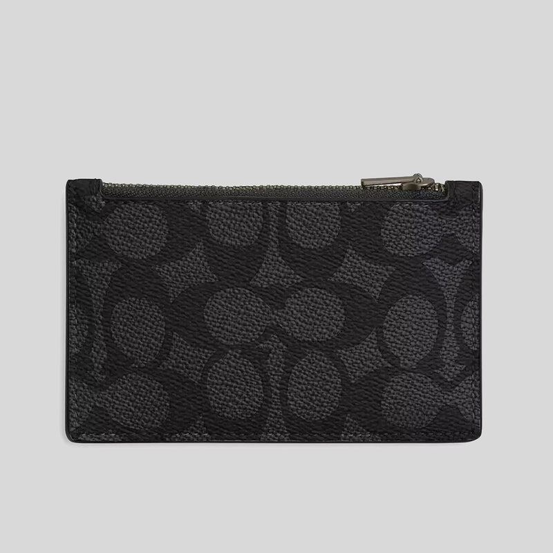 COACH Zip Card Case In Signature Canvas Charcoal/Black CV764