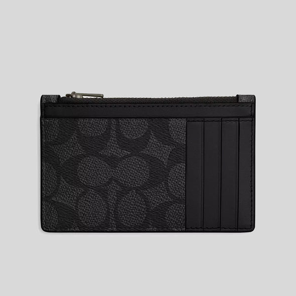 COACH Zip Card Case In Signature Canvas Charcoal/Black CV764