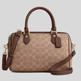 COACH Rowan Satchel Bag In Signature Canvas Tan/Brown CV961