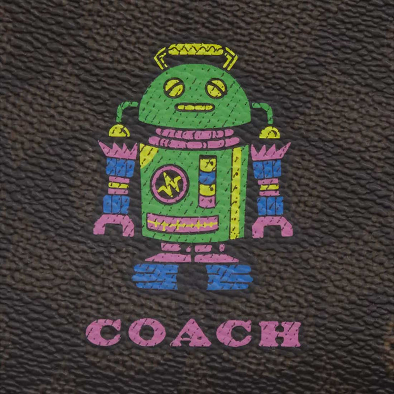 COACH Cosmic Coach Zip Card Case With Robot Print Walnut Multi CW223