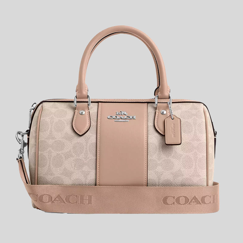 COACH Rowan Satchel Bag In Signature Canvas Sand/Taupe CW376