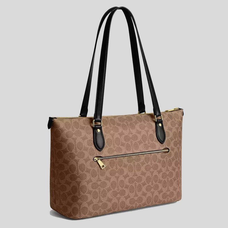 COACH Gallery Tote Bag In Signature Canvas Tan/Black CW381