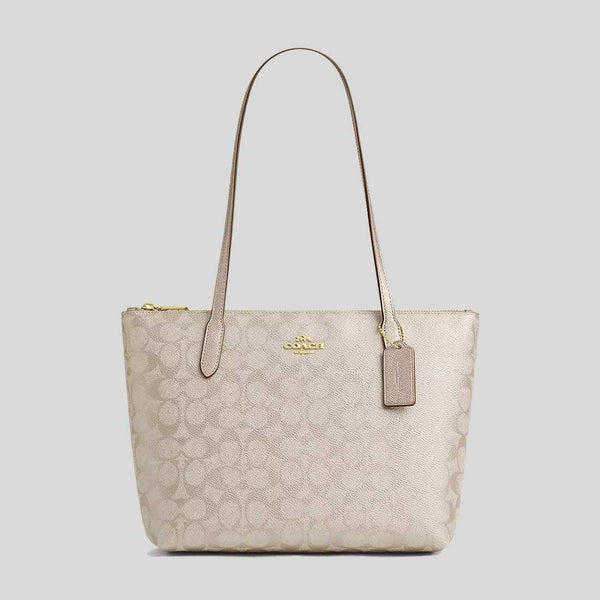 COACH Fiona Zip Tote Bag In Signature Canvas Champagne Multi CW396