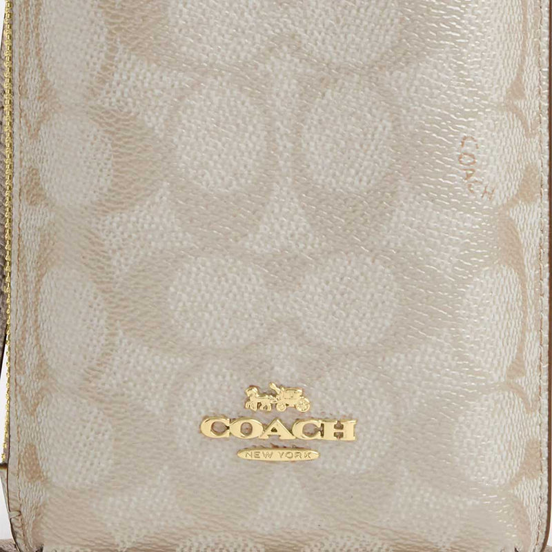 COACH Phone Crossbody Bag In Signature Canvas Champagne Multi CW401