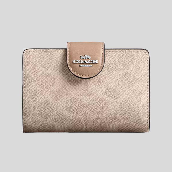 COACH Medium Corner Zip Wallet In Signature Canvas Sand/Taupe CW786