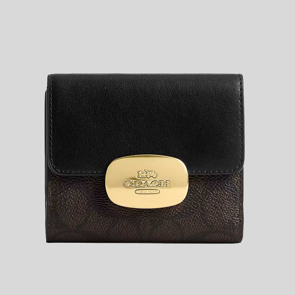 COACH Eliza Small Wallet In Signature Canvas Walnut/Black CW801