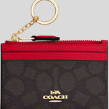 COACH Mini Skinny ID Case In Signature Canvas Walnut/Bold Red CW870