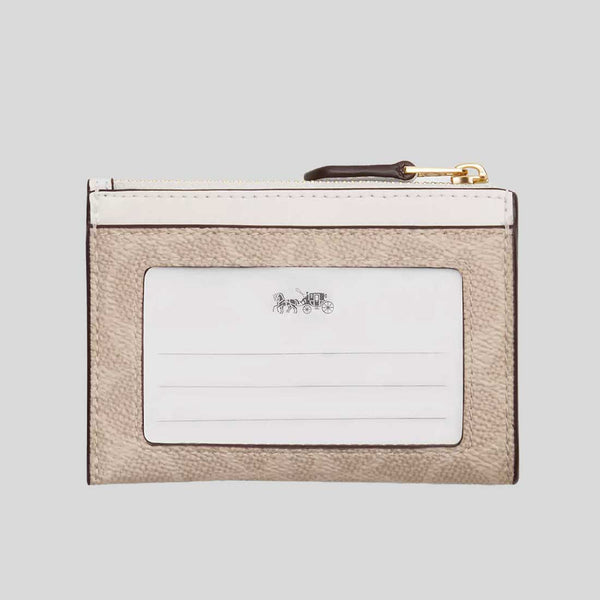 COACH Mini Skinny ID Case In Signature Canvas Sand/Chalk CW870