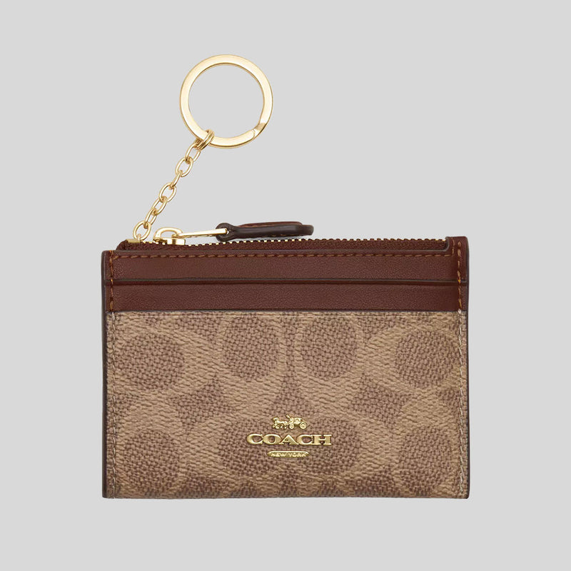 COACH Mini Skinny ID Case In Signature Canvas Tan/Brown CW870