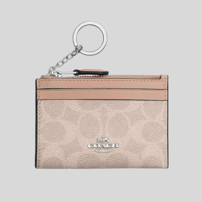 COACH Mini Skinny ID Case In Signature Canvas Sand/Taupe CW870