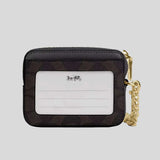 COACH Zip Card Case In Signature Canvas Walnut/Black CW883