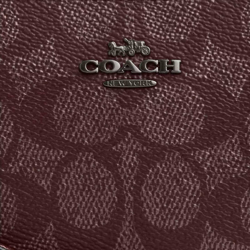 COACH Boxed Corner Zip Wristlet In Signature Canvas With Charms Wine Multi CW958