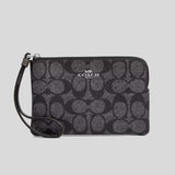 COACH Corner Zip Wristlet In Signature Canvas Gunmetal Multi CW964