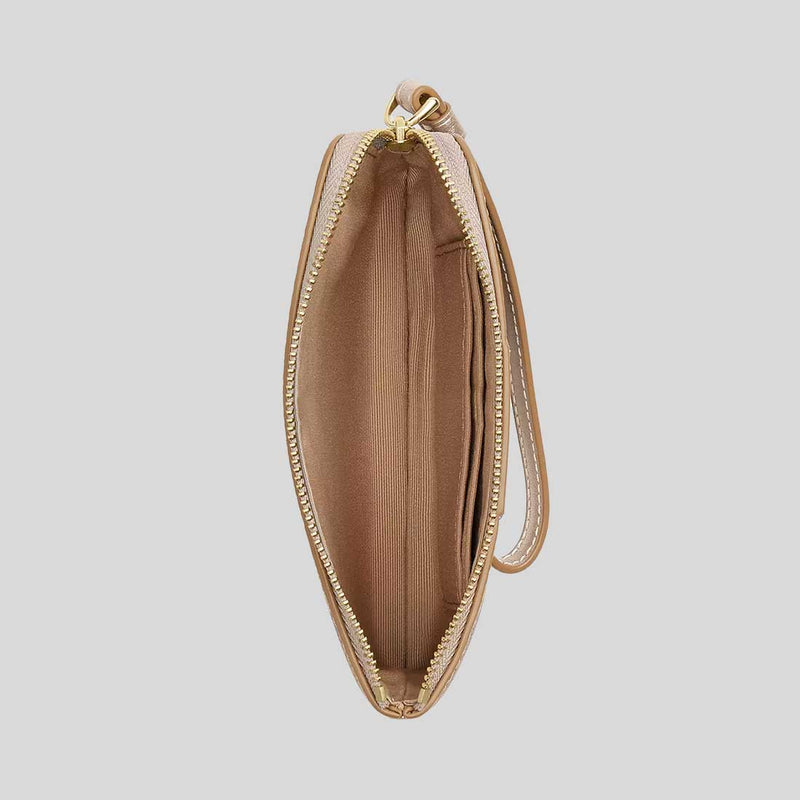 COACH Corner Zip Wristlet In Signature Canvas With Stripe Tan/Light Champagne CX255