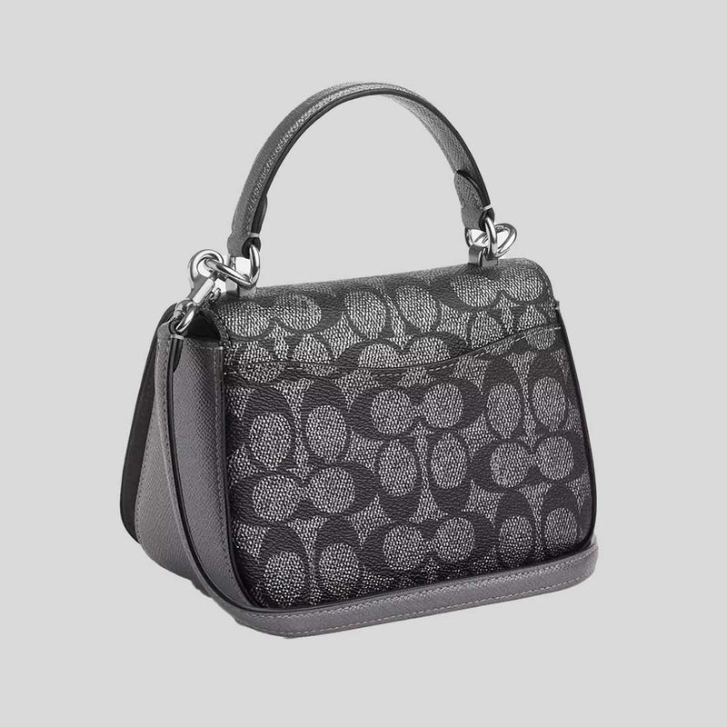 COACH Lysa Top Handle Bag In Signature Canvas Gunmetal Multi CX576