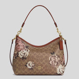 COACH Laurel Shoulder Bag In Signature Canvas With Rose Print Tan Multi CY729