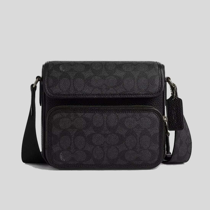 COACH Sullivan Flap Crossbody Bag In Signature Canvas Charcoal/Black CZ396