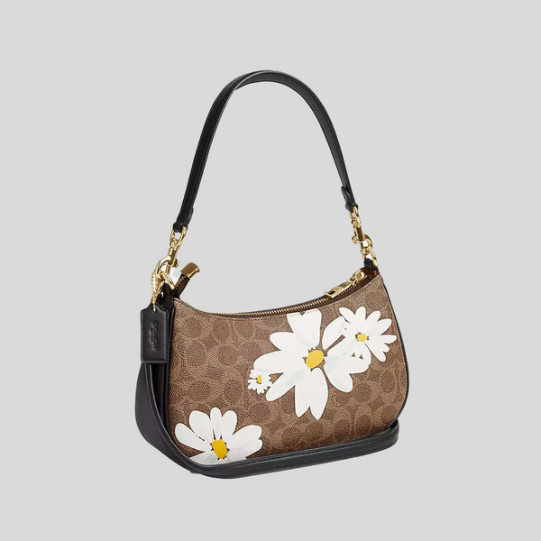 COACH Teri Shoulder Bag In Signature Canvas With Floral Print Tan Multi CZ586