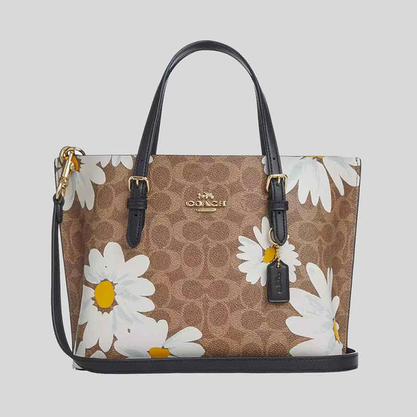 COACH Mollie Tote Bag 25 In Signature Canvas With Floral Print Tan Multi CZ592