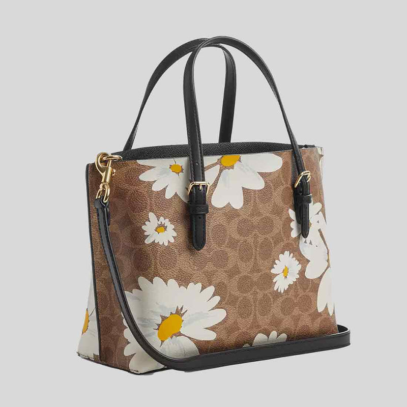 COACH Mollie Tote Bag 25 In Signature Canvas With Floral Print Tan Multi CZ592