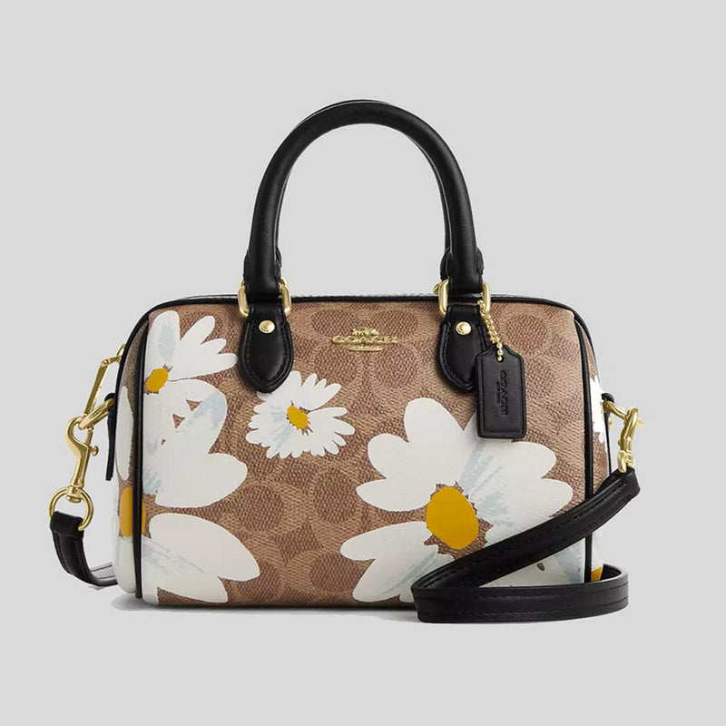 COACH Mini Rowan Crossbody Bag In Signature Canvas With Floral Print Tan Multi CZ596