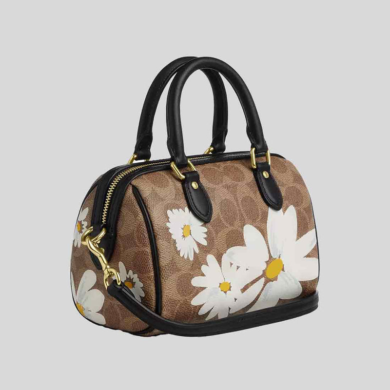 COACH Mini Rowan Crossbody Bag In Signature Canvas With Floral Print Tan Multi CZ596