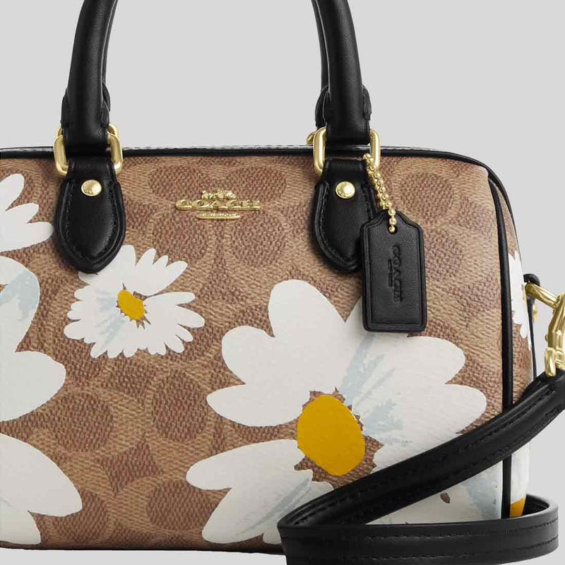 COACH Mini Rowan Crossbody Bag In Signature Canvas With Floral Print Tan Multi CZ596