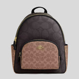 COACH Court Backpack In Blocked Signature Canvas Walnut/Tan CZ771