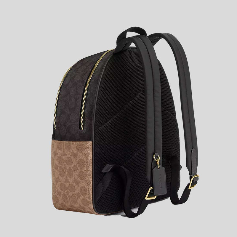 COACH Court Backpack In Blocked Signature Canvas Walnut/Tan CZ771