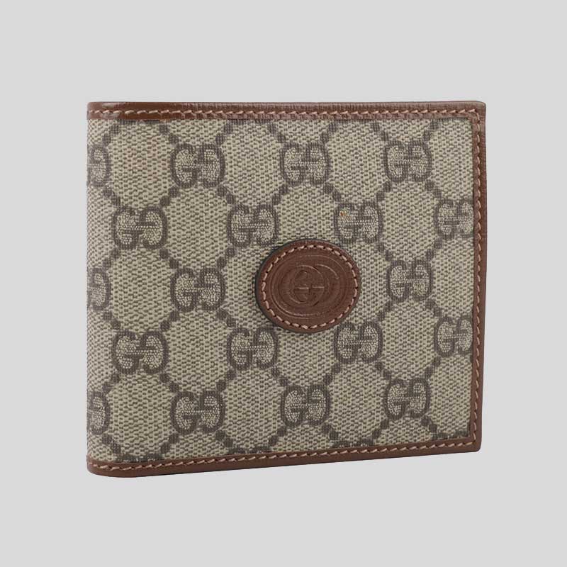 GUCCI GG Supreme Interlocking G Wallet With Coin Compartment Brown 673000