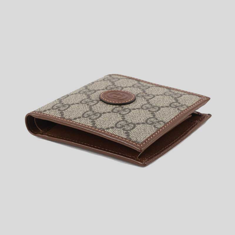 GUCCI GG Supreme Interlocking G Wallet With Coin Compartment Brown 673000