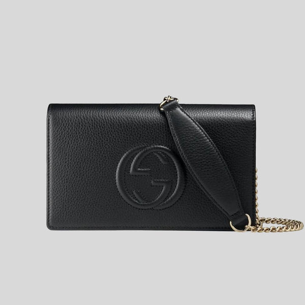 GUCCI Soho Wallet on Chain Leather Cross Body Clutch Bag Black 598211 lussocitta lusso citta