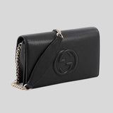 GUCCI Soho Wallet on Chain Leather Cross Body Clutch Bag Black 598211