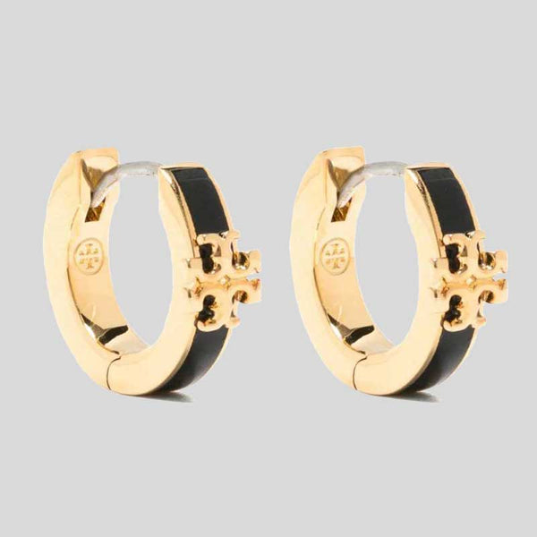 TORY BURCH Kira Enamel Huggie Earring Tory Gold/Black 155515 lussocitta lusso citta