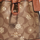 COACH Dempsey Drawstring Bucket Bag 15 In Signature Canvas With Snowflake Print Khaki Multi CE587