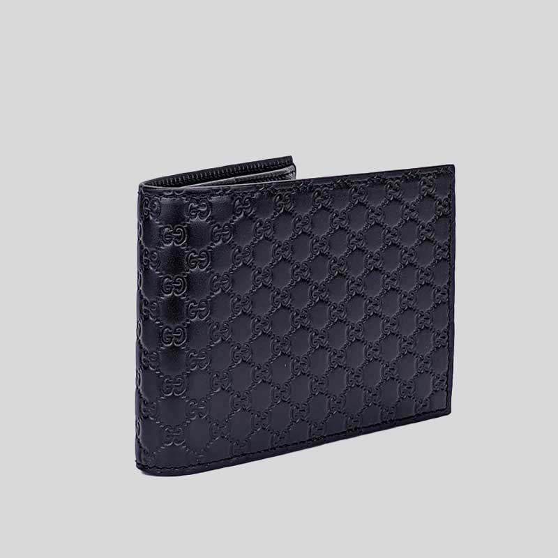 GUCCI Men's Microguccissima GG Logo Leather Bifold Wallet With ID Slot Navy 217044