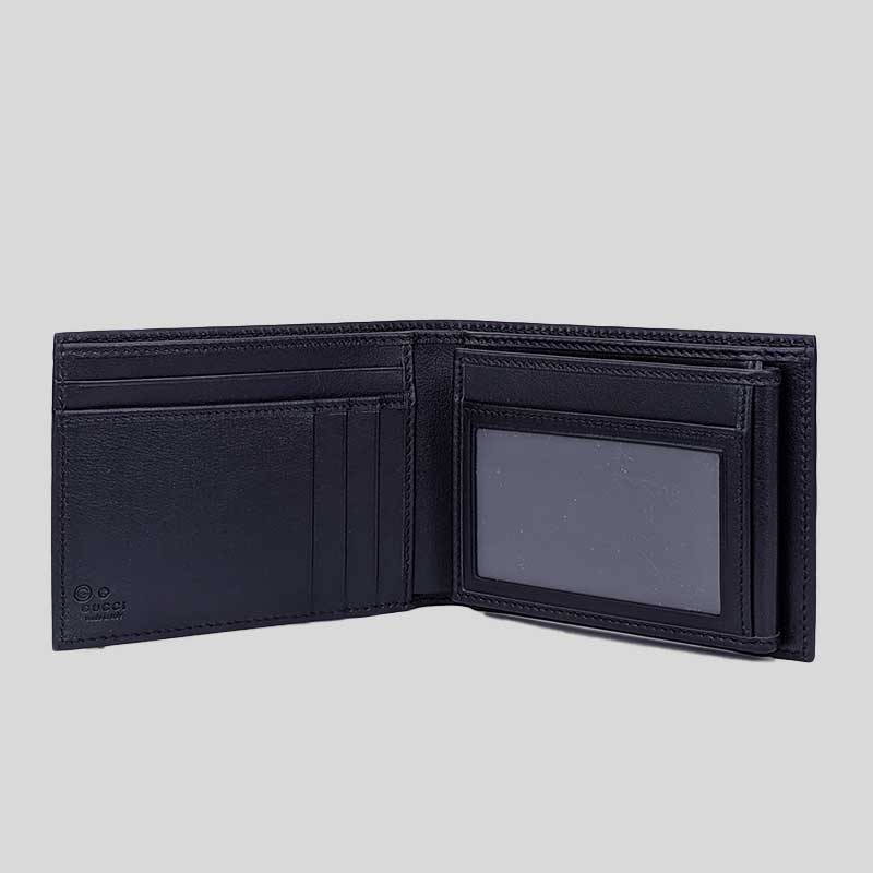 GUCCI Men's Microguccissima GG Logo Leather Bifold Wallet With ID Slot Navy 217044