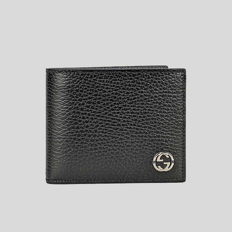 GUCCI Men's Leather Bifold Wallet With Interlock GG Logo Black 610464 lussocitta lusso citta