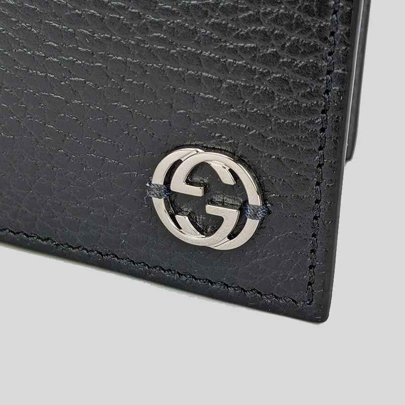 GUCCI Men's Leather Bifold Wallet With Interlock GG Logo Black 610464