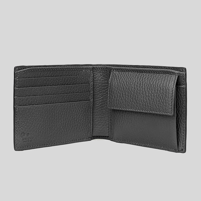 GUCCI Men's Leather Bifold Coin Wallet With Interlock GG Logo Black 610466