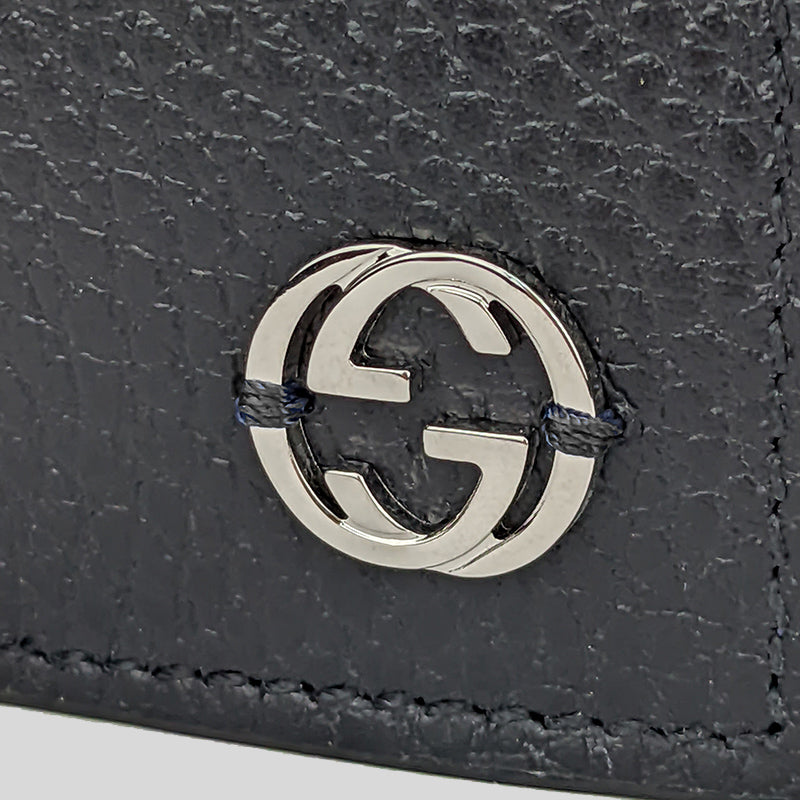 GUCCI Men's Leather Bifold Coin Wallet With Interlock GG Logo Black 610466